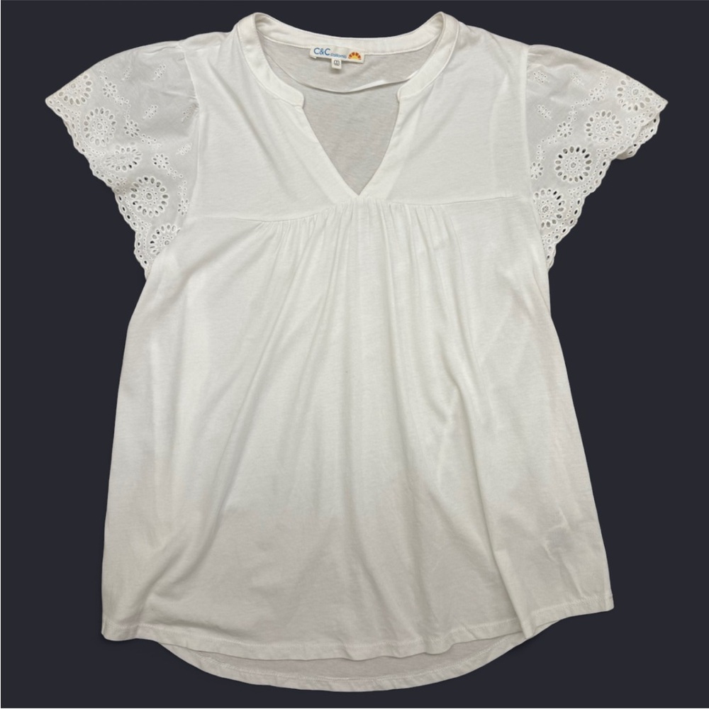 Boho White Eyelet Flutter Sleeve Top | Size M | Cottagecore, Fairycore Aesthetic